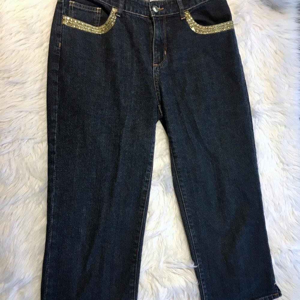 Chico Platinum SZ 1 cropped denim gold trim jeans - Picture 7 of 8